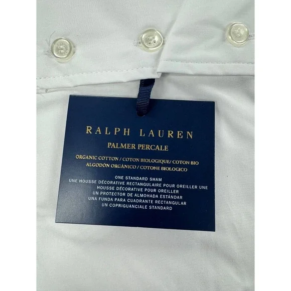 NWT Ralph Lauren Organic Cotton Percale Palmer Sham Pillow Case Blue - 20X28 in